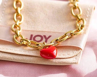 Red enamel heart chunky charm bracelet