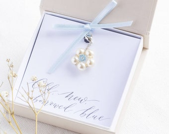 Something blue pearl flower wedding keepsake charm for bride