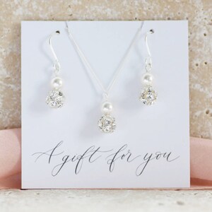 Glitterball and pearl necklace and earrings bridesmaids jewellery gift set