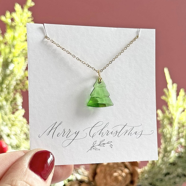 Glass Christmas tree necklace