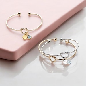 Friendship knot birthstone charm bangle