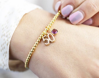 50th birthday birthstone charm bracelet
