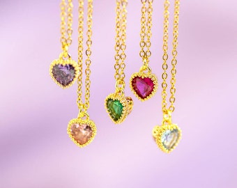 Gold plated heart birthstone pendant necklace