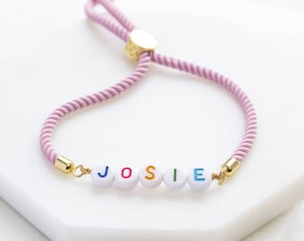 Pink custom name friendship bracelet