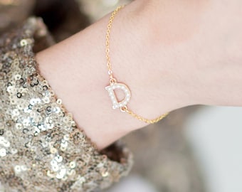 Personalised bridesmaid pearl initial bracelet gift