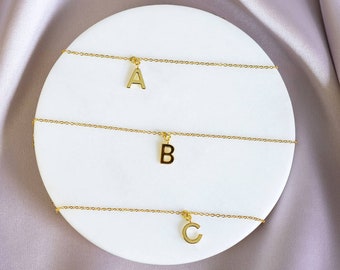 Dainty gold plated initial charm bracelet