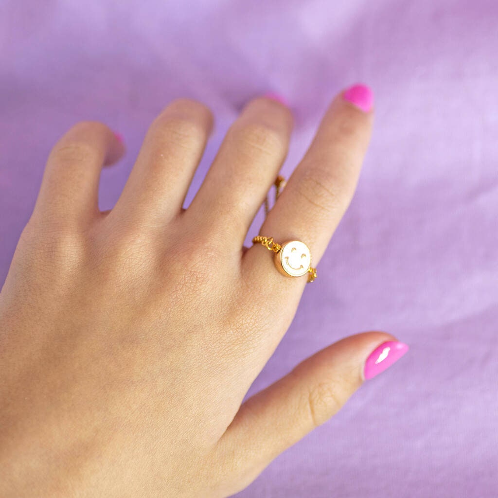 Smiley Face Slider Chain Ring Etsy