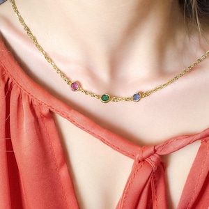 Mini gold plated family birthstone link necklace