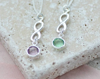 Sterling silver infinity birthstone pendant necklace