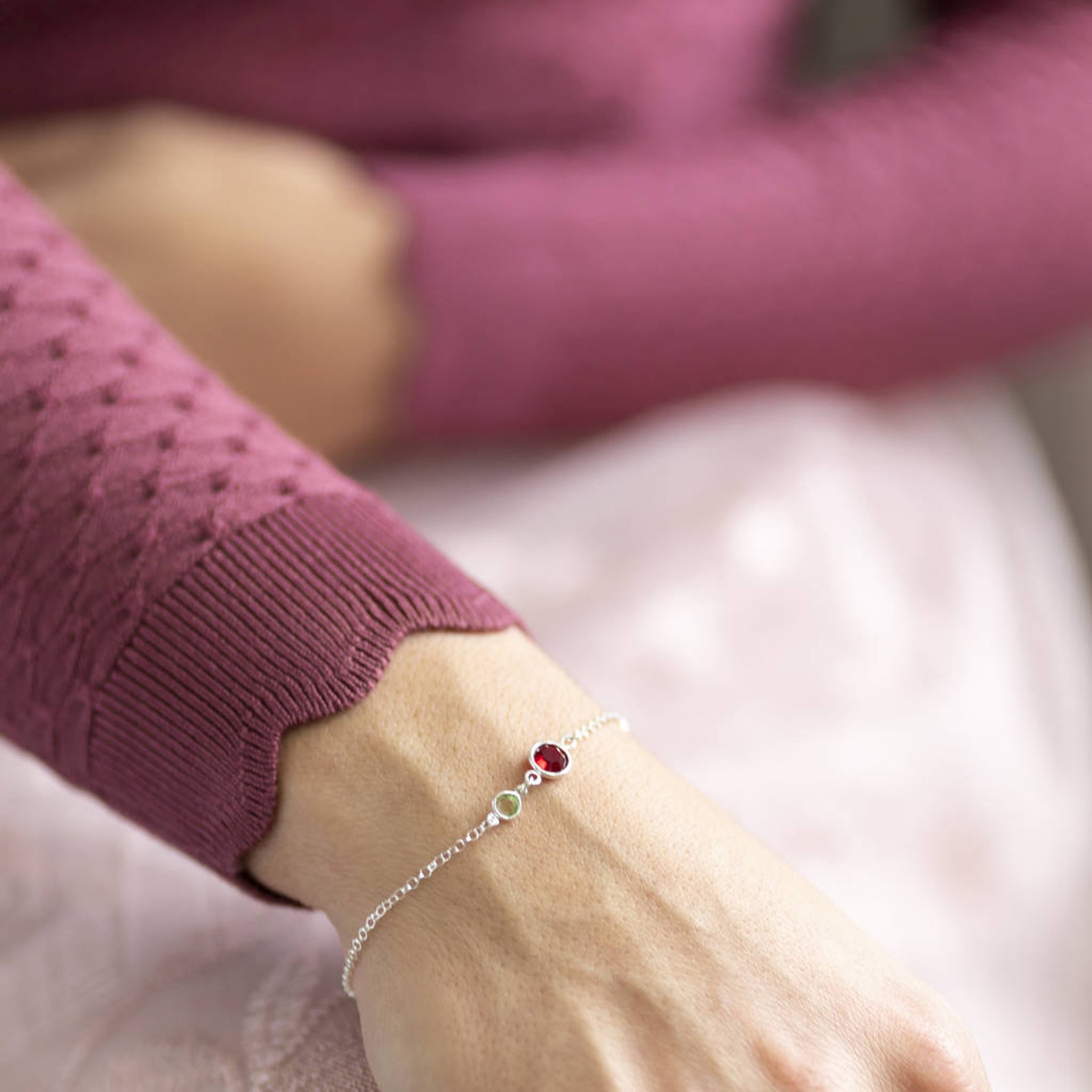 Mother and Child Birthstone Bracelet Etsy UK