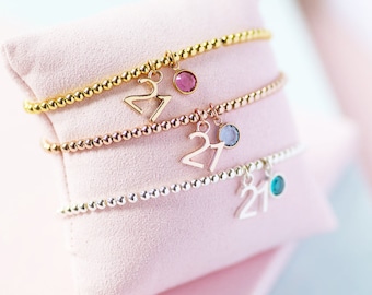 21st birthday beaded birthstone charm bracelet