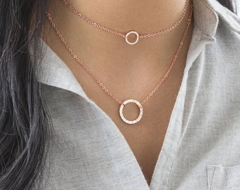 Rose gold layered circles necklace