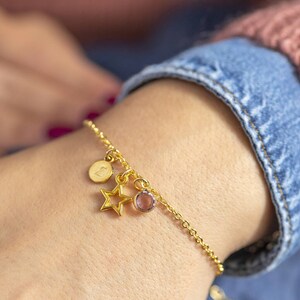 Personalised gold star birthstone charm bracelet