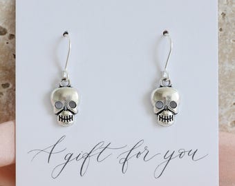 silver plated skull charm earrings