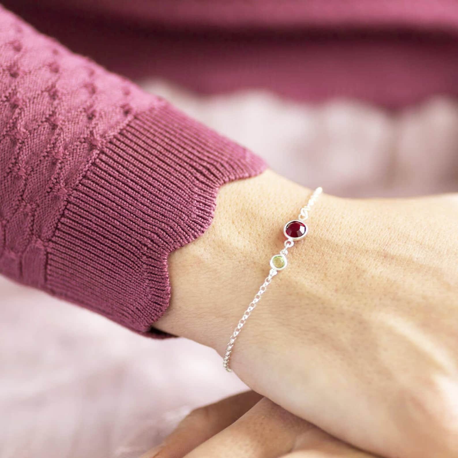 Mother and Child Birthstone Bracelet Etsy UK