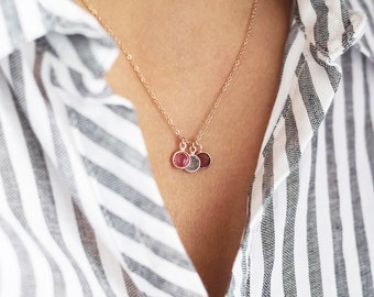 Rose gold family birthstone charm necklace