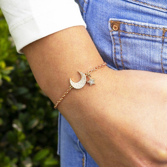 Pave Moon and Star Celestial Charm Bracelet Etsy Singapore