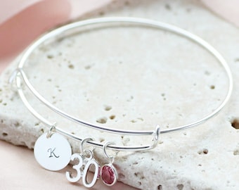 Personalised milestone birthday birthstone bangle