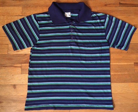 Vintage 1960s-70s JC Penney Striped Polo, Navy Ba… - image 1