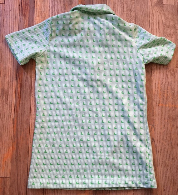 Vintage 1960s 1/4 Zip Polo, Green Apple Grid Patt… - image 8