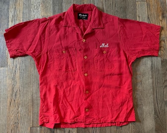 1940s - 50s Vintage Rayon Bowling Shirt / Size - Extra Large