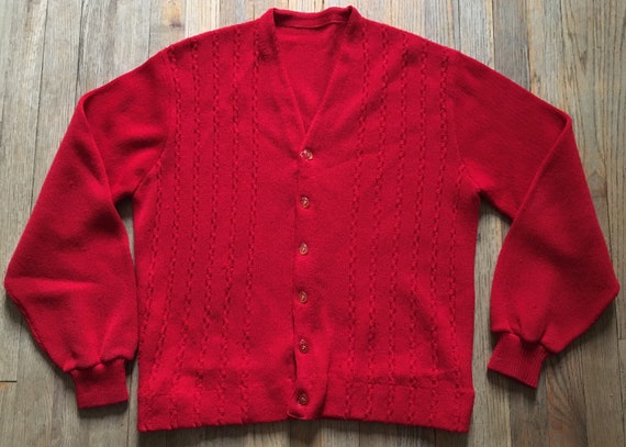 Vintage 1950s Textured Knit Cardigan, Fire Truck … - image 2