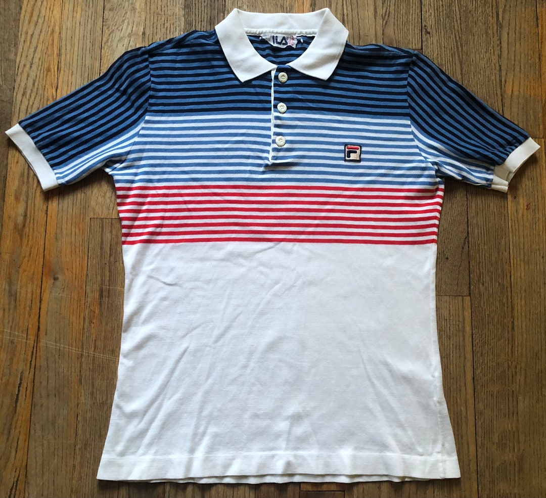 フィラ ヴィンテージ-Fila Vintage Polo White & Red Vintage Fila Polo Shirt 80s White and Blue Red Striped