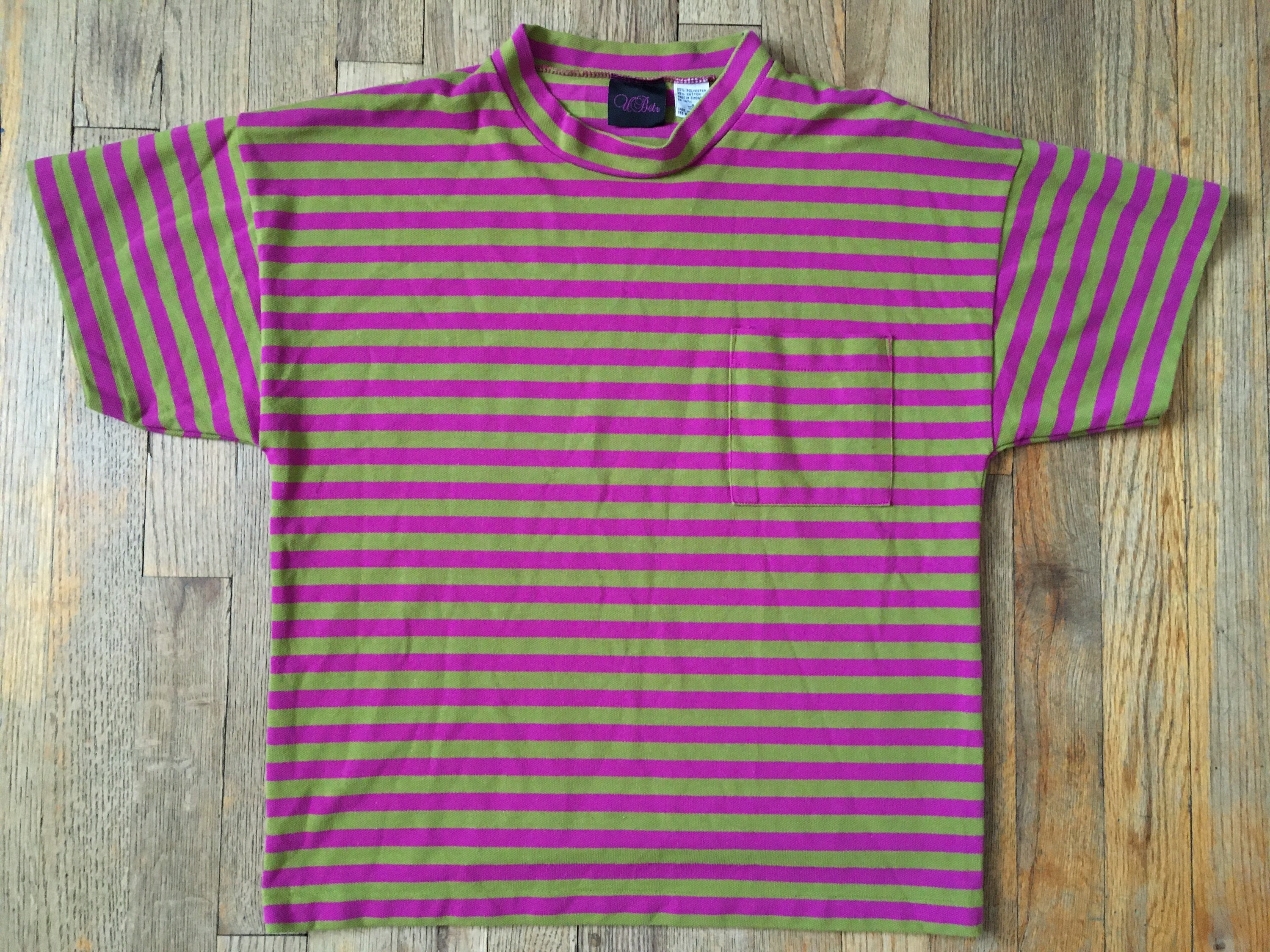 Vintage 1980s Striped Pocket Mock Neck Single Stitch T-Shirt | Etsy