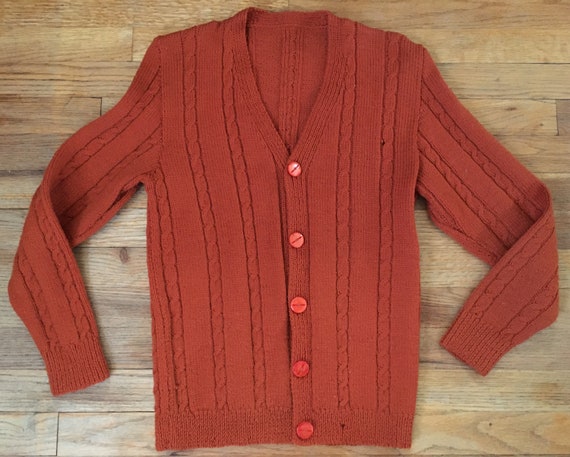 Vintage 1940s-50s Cable Knit Acrylic Cardigan Swe… - image 1