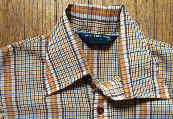 2X Plaid Vintage Mens 80/'s Van Heusen White Short Sleeve Button Down Shirt