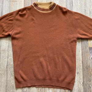 Vintage 1960s Mock Neck Pullover Shirt, Burnt Sienna, Men’s Large, Mod, Atomic Age, Mid Century Modern, SoftTempo