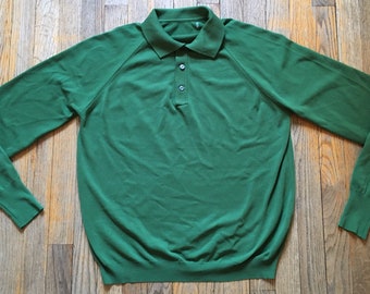 Vintage 1960s Ban Lon Long Sleeve Polo Sweater, Moss Green, Men’s Medium, Mod Cool Jazz Shag
