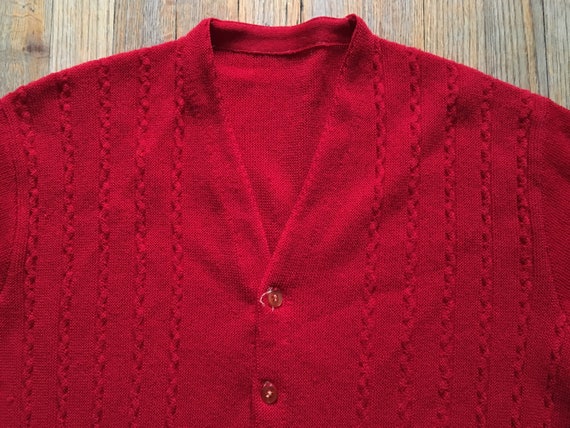 Vintage 1950s Textured Knit Cardigan, Fire Truck … - image 1