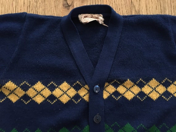 Vintage 1960s Kids’ Cardigan by Mustang, Blue w/ … - image 2