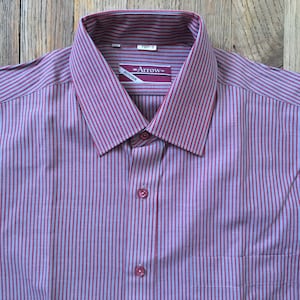 Vintage NWOT 1940s-50s Deadstock Arrow Mitoga Short Sleeve Button Front Shirt, Candy Striped Mauve and Red, Men’s Small, Rockabilly TeddyBoy