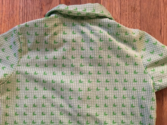 Vintage 1960s 1/4 Zip Polo, Green Apple Grid Patt… - image 9