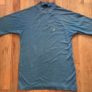 Vintage 1960s Single Stitch 50/50 T-Shirt by National Shirt Shops Coast to Coast, Unisex, Cerulean Blue, Men’s Small, Mod Surf Cool Jazz