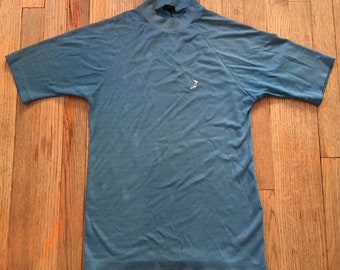 Vintage 1960s Single Stitch 50/50 T-Shirt by National Shirt Shops Coast to Coast, Unisex, Cerulean Blue, Men’s Small, Mod Surf Cool Jazz