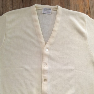 Vintage 1960s-70s Lord Jeff Jefflon Cardigan Sweater, Unisex, Cream/Off-White, Men’s Extra Large, Mod Lounge Shag