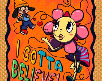 I Gotta Believe! - Parappa The Rappa - Gaming Art Print - Aesthetic Art Print - Nostalgiacore - 8 x 8” Art Print