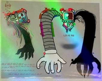 LOVE ME - Glitchcore - Horror - Escalofriante - Errorcore - Impresión de arte de pared de 8 1/2 x 11”