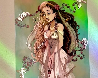 Diosa del amor consensual - Mitología griega - Videojuego Hades - Barroco - Helénico - Querubín - Estético - Impresión de arte de pared de 8 1/2 x 11"