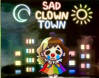 Ciudad de payasos tristes - Clowncore - Rainbowcore - - Sadcore - Kidcore - Silly Meme - Nostalgiacore - Impresión de arte de pared de 8 1/2 x 11