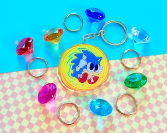 Llavero de Sonic Spindash - Llavero de Sonic The Hedgehog - ¡Ve rápido! - Sonic Adventure - Llavero acrílico de doble cara de 6,35 cm