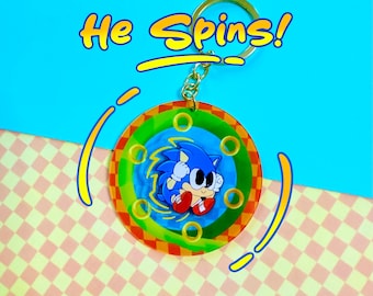 Llavero giratorio de Sonic - Llavero de Sonic The Hedgehog - ¡Ve rápido! - Sonic Adventure - Llavero acrílico de doble cara de 6,35 cm