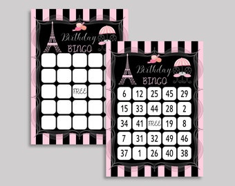 Paris Themed Bingo Cards