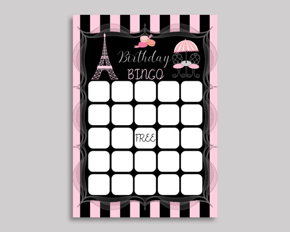 Paris Themed Bingo Cards
