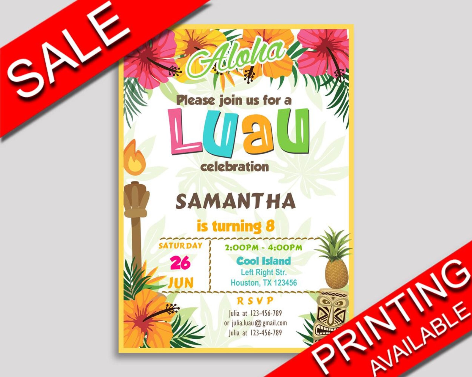 Hawaii Birthday Invitation Luau Birthday Party Invitation - Etsy