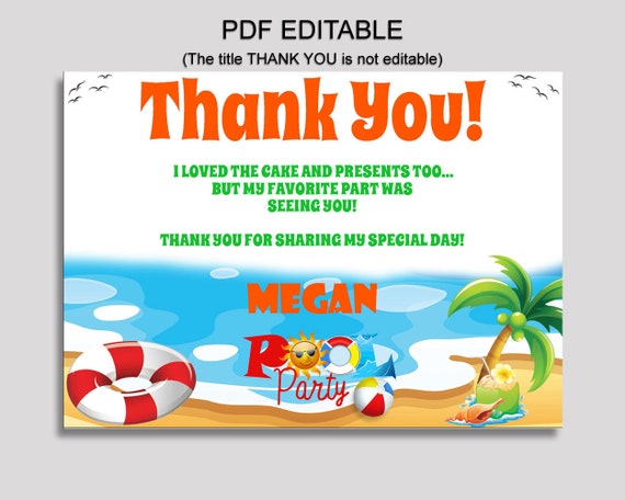 Birthday Pool Party Thank You Pool Party Self Editable White Etsy Australia