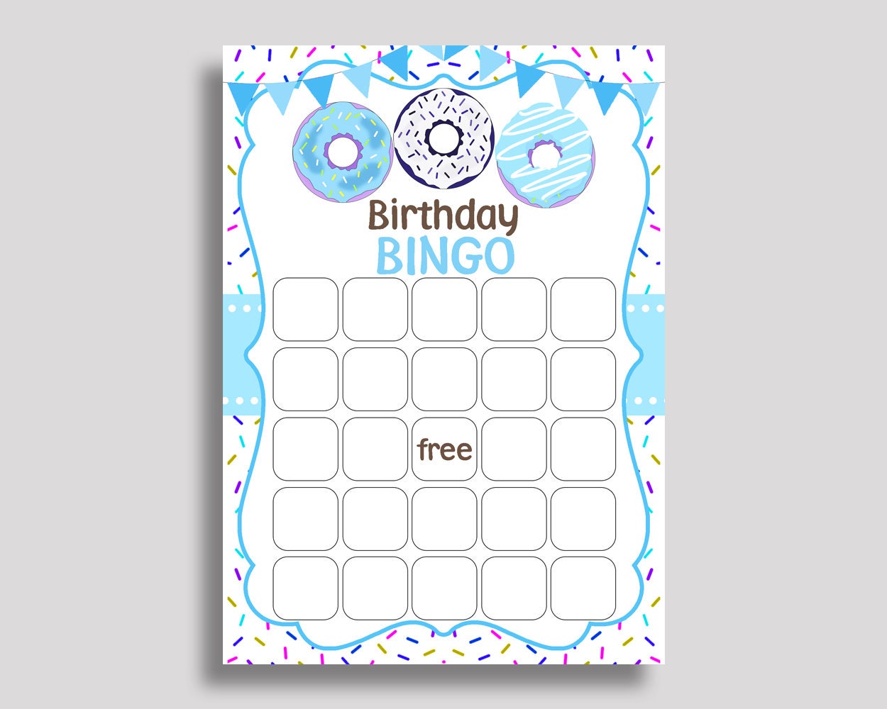 Donut Bingo T Cards Donut Birthday Bingo Blank Blue White Etsy